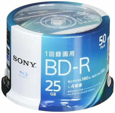 50 Sony Blank Blu-ray Discs 25GB 4x BD-R bluray 50BNR1VJPP4 Spindle - Image 1 of 2