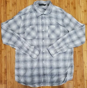 Camisa Travis Mathew Rayón Hombres Talla L Gris Blanco Manga Larga Tartán Cuadros Abotonada - Imagen 1 de 10