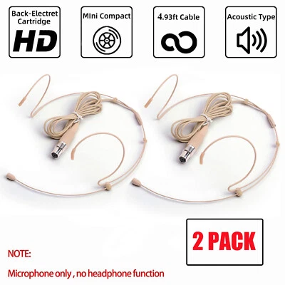 2x Headset Mic Headworn Microphone Mini XLR 4 Pin TA4F For Shure Wireless System - Image 1 of 4