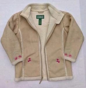 LL BEAN Faux Shearling Coat Full Zip Front Embroidered GIRLS Size 10 - 12 - Picture 1 of 7