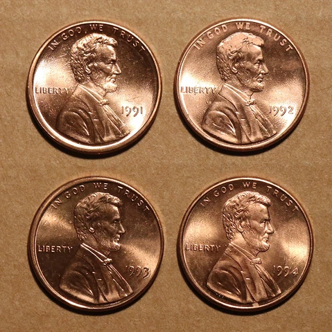 1991 P 1992 P 1993 P 1994 P Lincoln Memorial cents BU condition Cover