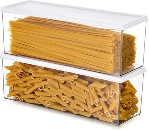 Clear Grey Pasta & Noodle Canisters - Lock Lids Durable Food Keeper 2 Pcs - Picture 1 of 7