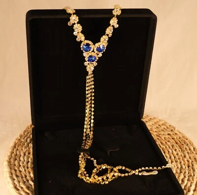 Handmade Blue Stone Chain Necklace Sexy Lingerie Nipple Jewlery Non-Piercing USA - Image 1 of 4