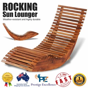 Outdoor Sun Lounger Rocking Chair Acacia Wood Pool Patio Garden Beach Sunbed NEW - Picture 1 of 5