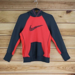 Nike Therma-Fit Sweatshirt Hooded Boys Size M Red Gray Front Pocket Activewear - Picture 1 of 9