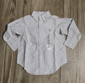Ralph Lauren Toddler Polo Shirt Long Sleeve, Button Down, Striped Blue, Size 2T - Picture 1 of 6