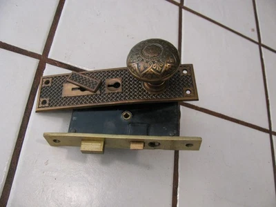 Antique Art Deco Matching Brass Door Knob Set Key Cover and  Mortise - Image 1 of 4