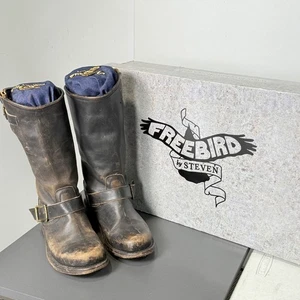 Freebird by Steven Crosby schwarz Leder abgenutzt Ingenieur Motorradstiefel 8 - Bild 1 von 22