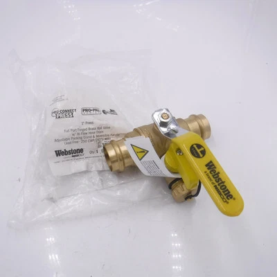 WEBSTONE Nibco 1" Press Full Port Forged Brass Ball Valve w/Hi-Flow Hose Drain 250CWP