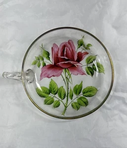 Pequeño cuenco de vidrio bohemio alemán pintado a mano rosa rosa C. 1900 - Imagen 1 de 6