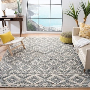 Natura Collection Area Rug - 8' x 10', Cream & Aqua, Handmade Diamond Wool, I... - Picture 1 of 8
