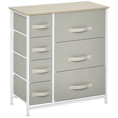 HOMCOM Chest of Drawers with 7 Dresser Drawers for Home Bedroom, Light Grey - Image 1 of 4