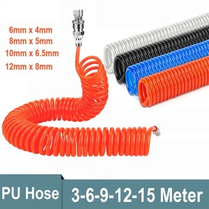 Compressor Air Line PU Hose 3-15Meter Coil Coiled For Air Tools Universal Swivel - Picture 1 of 8