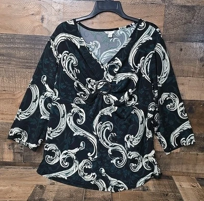 Mujeres Boho Top Talla 18/20W Pullover Verde Elastizado Acanalado Fairygoth Academia Foto 1 de 4