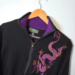 Maglione L-RL Active Ralph Lauren full zip ricamato drago cotone x grande vintage - Foto 1 di 8