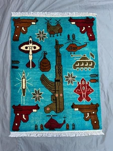 2'2x2'10 Modern Afghan War Rug Handmade Hand Knotted Wool Pictorial Area Carpet - Picture 1 of 8