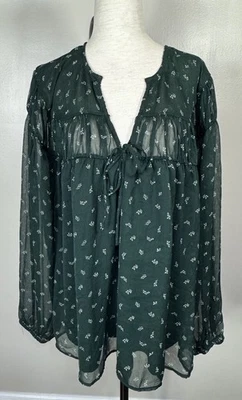 Nuevo con etiquetas Top Campesino Floral Azul Marino Antiguo Talla Grande 4X Verde Manga Larga Gasa Corbata Frontal Foto 1 de 4