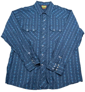 AOP Ariat Western Yokes Shirt Mens XL Blue White Ditsy Floral Print Snap Cowboy - Picture 1 of 14