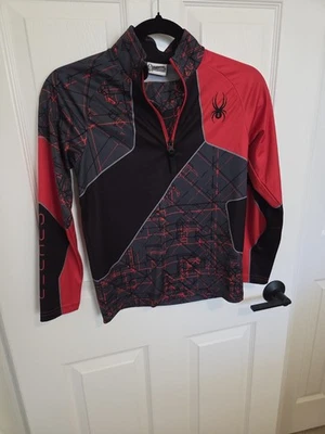 Spyder Niño Telaraña Media Cremallera Cuello en T Camisa Chaqueta Niños Talla M Rojo Negro Logo Araña Foto 1 de 3