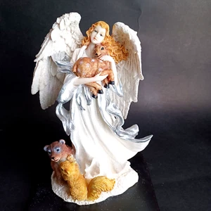 Ashley Belle Angel Figurine Standing Holding Deer Bear Squirrel Glitter Vintage - Picture 1 of 15