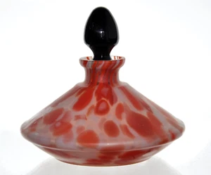 Vintage Collectible Red Spatter Art Glass Scent Perfume Bottle Black Stopper - Picture 1 of 7