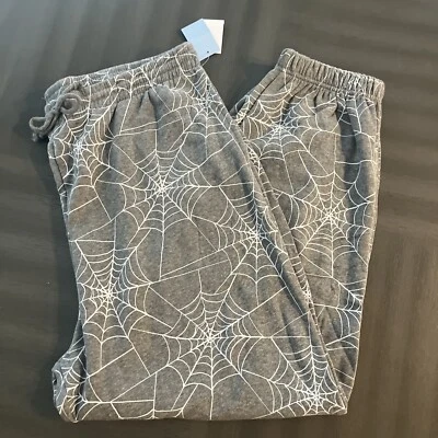 Spiderweb Pattern Sweatpants With Pockets Gray And White XXL Adult Size NWT - Image 1 of 4