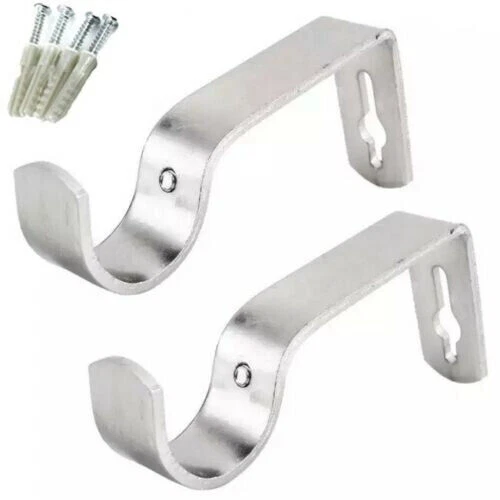 Metal Curtain Rod Rail Brackets Hooks Strong Pole Support Holder 2pcs - 19mm UK - Image 1 of 1
