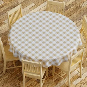 Tablecloth - Vinyl with Flannel Back 70" Round Water Proof Easy to Clean Chec... - Picture 1 of 7