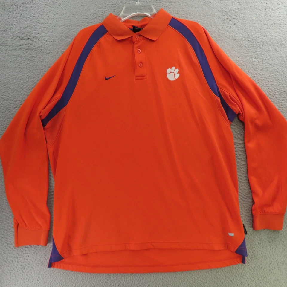 Clemson Tigers Polo Shirt Mens 2XL Long Sleeve Orange Paw Nike NCAA - Image 1 of 4