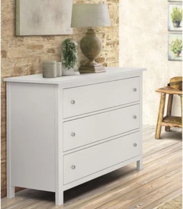 Comò Legno massello Design Semplice 3 cassetti Spazio casa - Bianco - Foto 1 di 1