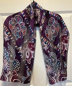 Oscar de la Renta Bufanda Púrpura Azul Oliva Etiqueta Quitada 53" x 11" - Imagen 1 de 7