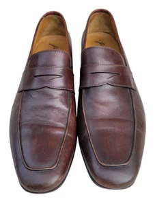 John Nordstrom Italy Brown Leather Slipon Loafer Pennyloafer Dress Shoe 8.5 M30 - Picture 1 of 6