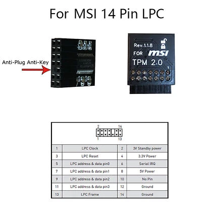 Pour MSI MS -4136 -4462 Module de sécurité TPM2.0 20P LPC/14P LPC/12P SPI - Bild 1 von 4
