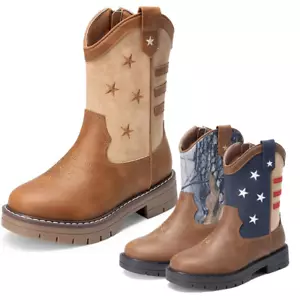Western Cowboy Boots for Boys Girls Kids Side Zipper Mid Calf Riding Boots - Picture 1 of 20