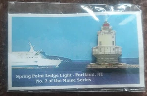 Spring Point Ledge Lighthouse Enamel Pin Silver Plated Maine Portland - Picture 1 of 3