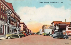 Devils Lake, North Dakota Postcard Fourth Avenue Coca Cola Pure Gas PM  1951  B6 - Picture 1 of 2