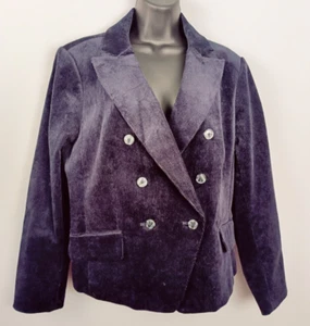 Talbots Women's Size 14 Navy Corduroy Cutaway Double Breasted Blazer Coat Lined - Picture 1 of 10