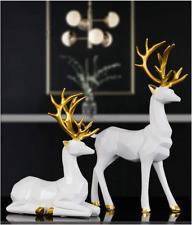 2Pcs 3D Geometric Elk Resin Statue Seated and Standing Elegant Lucky Deer Luxury