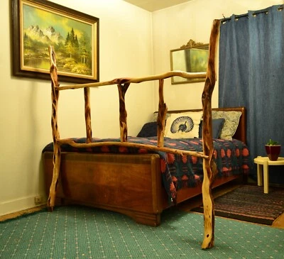 Queen Size Headboard Hand Carved Rustic Diamond Willow Wood Cabin Lake Decor   - Image 1 of 4