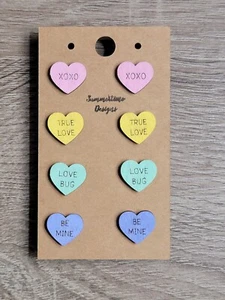 Wood Laser Cut Earrings Conversation Hearts Style 1 - Picture 1 of 1