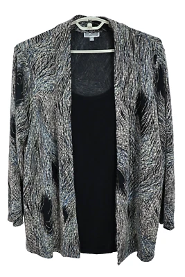 JM COLLECTION Women's Slinky Travel Knit Twinset Jacket Peacock  Feather Size 2X - Image 1 of 4