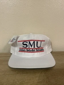 Vintage SMU Mustangs Hat Cap Snap Back White Red The Game Split Bar NWT 90’s - Picture 1 of 9