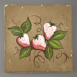 Vintage Hand Painted Tile - Strawberries & Vines Rustic Cottagecore - Picture 1 of 20