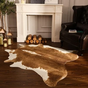 Premium Cowhide Rug Accent Western Rug 4.6x5.2ft Faux Cow Hide Rug Rustic Ani... - Picture 1 of 8
