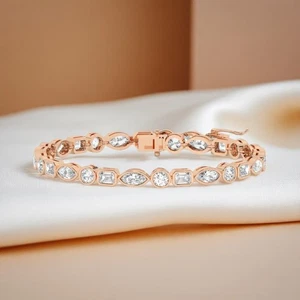 Bracelet Certified Lab Grown Multi pal shape Diamond 14k Rose Gold 4.50 Carat - Picture 1 of 7