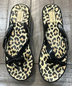 KATE SPADE Size 9B Leopard Bow Platform Wedge Flip-Flop Sandals Black NEW - Picture 1 of 8
