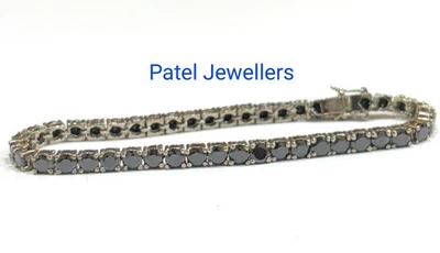 8Ct Taglio Rotondo Finto Nero Diamante Braccialetto Tennis 14k Nero Placcato Oro - Immagine 1 di 4