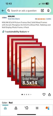 Juego de marcos de fotos de vacaciones - 4 marcos de madera maciza roja 8,5x14 perfectos para regalos Foto 1 de 3