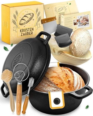 KRUSTENZAUBER Gusseisen Topf Brot Backen im XXL Set - Brotbacktopf Set - Bild 1 von 4