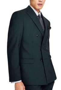 Bar Iii Mens Slim fit Double Breasted Suit Jacket Blazer 38R Green Solid New NWT - Picture 1 of 6